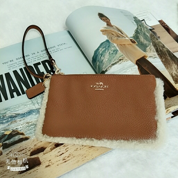 Coach Medium Pebble Leather Wristlets w/ Shearling - Picture 3 of 7